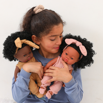 14 pulgadas de 33 centímetros Reborn African Rubber Dolly con Jumps Muslin y Arcos de la Cabeza para Niñas