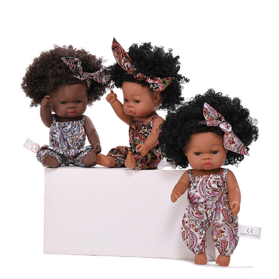 Niña de silicona de vinilo adorable muñeca negra afroamericana de 14 pulgadas para niños con logotipo personalizado