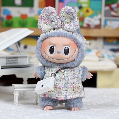 Nee Design Papel de muñeca Labubu suéter Tejido de juguete Colorido Traje Conjunto de dibujos animados Labubu vestido