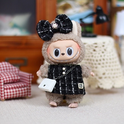Nee Design Papel de muñeca Labubu suéter Tejido de juguete Colorido Traje Conjunto de dibujos animados Labubu vestido
