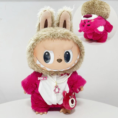 Nee Design Papel de muñeca Labubu suéter Tejido de juguete Colorido Traje Conjunto de dibujos animados Labubu vestido
