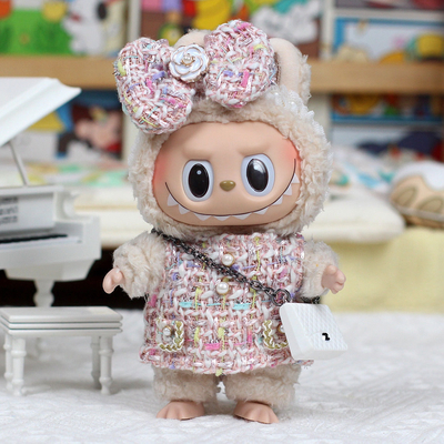 Nee Design Papel de muñeca Labubu suéter Tejido de juguete Colorido Traje Conjunto de dibujos animados Labubu vestido